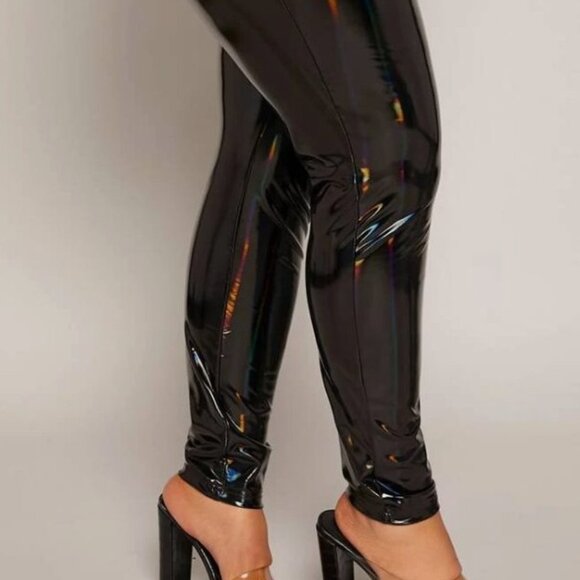 Black High Waist PU Leather Skinny Pants 3XL - Picture 2 of 3